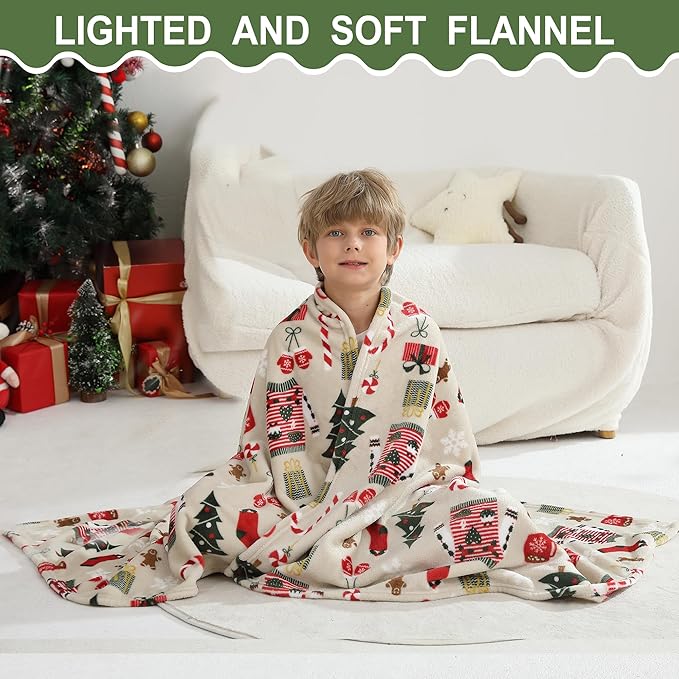 Softan Kids Christmas Blanket for Girls & Boys, Warm Soft Toddler Flannel Blankets for Sofa Couch Bed， Cozy Fuzzy Plush Flannel Kids Throw Blanket for Daycare & School - Christmas Tree 50x60 inches