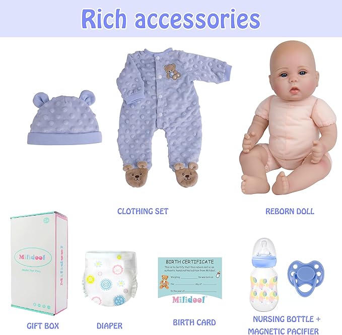 Milidool Lifelike Reborn Baby Dolls Boy- 18-Inch Soft Body Realistic-Newborn Real Life Baby Dolls for Kids Age 3+