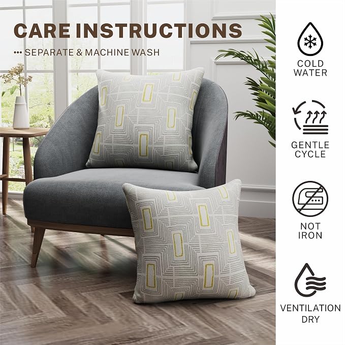 2 Pack Throw Pillows with Inserts Included 18×18 Linen Decorative Pillow Covers with Inserts for Sofa Living Room Home Office Car Home Decor (Light Gray)