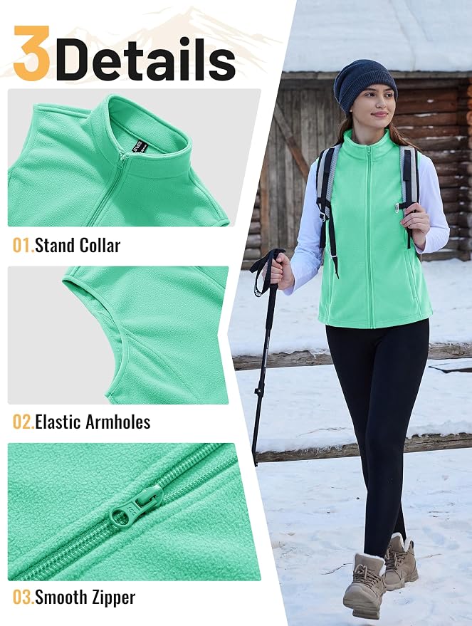 TACVASEN Women's Fleece Vest Lightweight Sleeveless Zip Jacket Outerwear | Soft Polar,Zipper Pockets,Stand Collar,Fall Winter Warm,Outdoor,Athletic,Running,Hiking,Travelling,Golf,Work