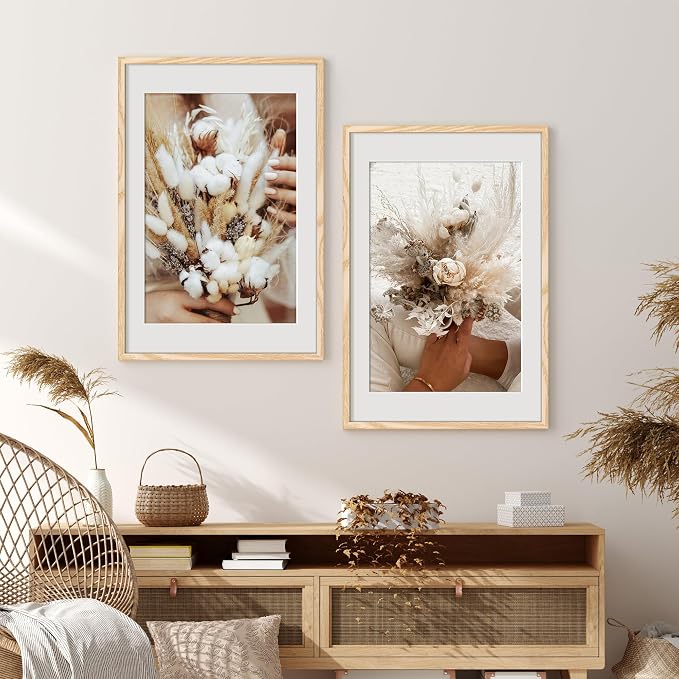 upsimples 20x30 Poster Frame, Display Pictures 16x24 with Mat or 20x30 Without Mat, Wall Hanging Picture Frame, Natural Style, 1 Pack