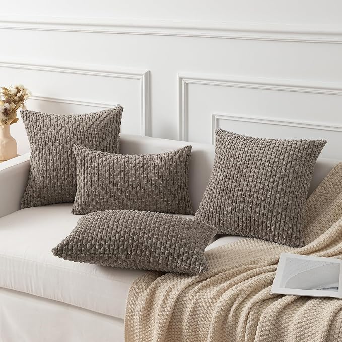 Kevin Textile Soft Corduroy 12"x20" Lumbar Pillow Cover 1 Pack, Light Brown | Boho Stripe Plush Corduroy Decorative Oblong Cushion Cover Modern Farmhouse Home Decor for Sofa Couch Bed Chair