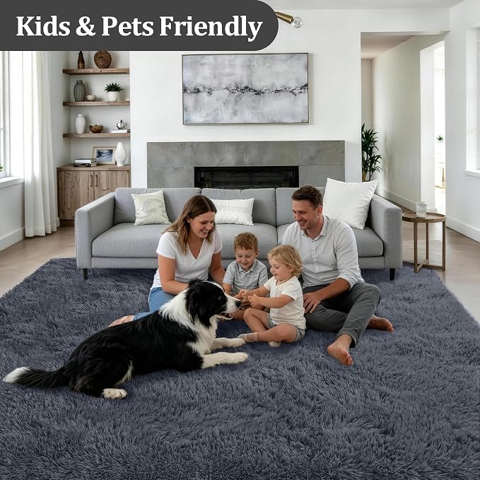 8x10 Area Rugs for Living Room Bedroom: Ultra Soft Fluffy Shag Rug Upgrade Non-Slip Non-Shedding Large Fuzzy Plush Carpet Indoor Floor Carpets for Kids Room Playroom Nursery Dorms Home Decor Grey