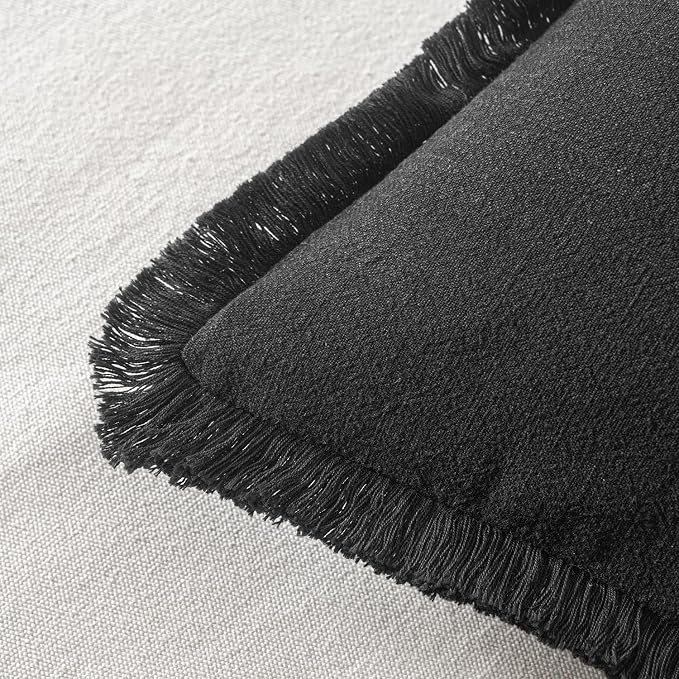 MIULEE Boho Linen Fringe Decorative Throw Pillow Covers Black 18x18 | Set of 2, Cottagecore Decor, Boho Farmhouse Neutral Pillow Covers, Rustic Couch Cushion Cases for Sofa Bed Living Room