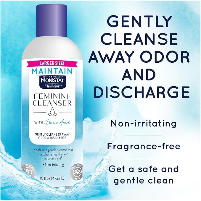 Monistat Boric Acid Feminine Wash, Fragrance-Free Intimate Wash for Women with Gentle pH-Balanced Formula, 16 Fl Oz