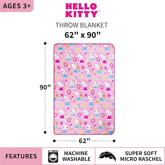 Franco Kids Bedding Super Soft Plush Throw Blanket, 62 in x 90 in, Hello Kitty