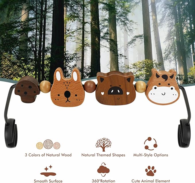 Baby Bjorn Bouncer Toy Bar - Toy Bar for Baby Bouncer Soft & Bliss, Easy to Attach and Remove, 360°Rotating Natural Wooden Toys, Exciting Design for Curious Babies, Farm Animals