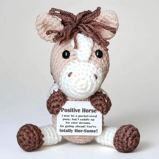 Horse Gifts, Crochet Positive Support Horse– Handmade Emotional Cheer Support Funny Horse Gifts for Friend Coworker Birthday Christmas Stocking Stuffer White Elephant