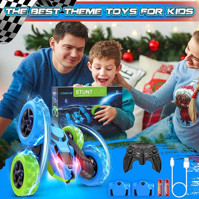 cosone Remote Control Car for Kids Ages 6+, RC Cars Stunt Car Toy 4WD Double Sided 360° Rotating Remote Control with Headlights, Birthday Xmas Gifts for Boys 6 7 8 9 10 11 12 Valentines Day Gifts