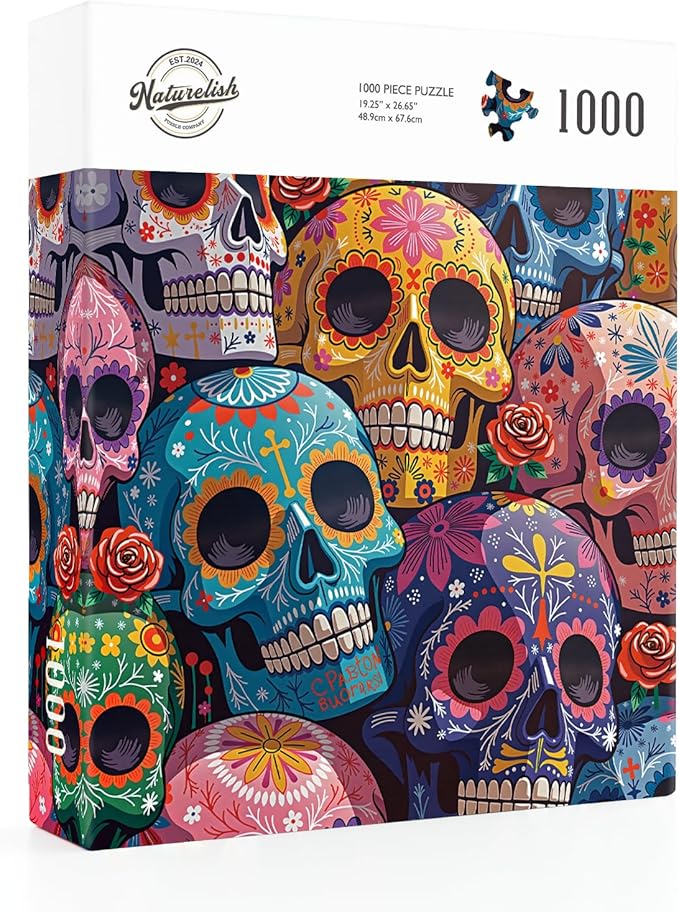 1000 Piece Puzzle for Adults, Colorful Floral Skull Artwork with Matte Finish, Color-Coded Back for Easy Sorting, Vibrant Art Puzzle for Adults, 19.25 x 26.65 in