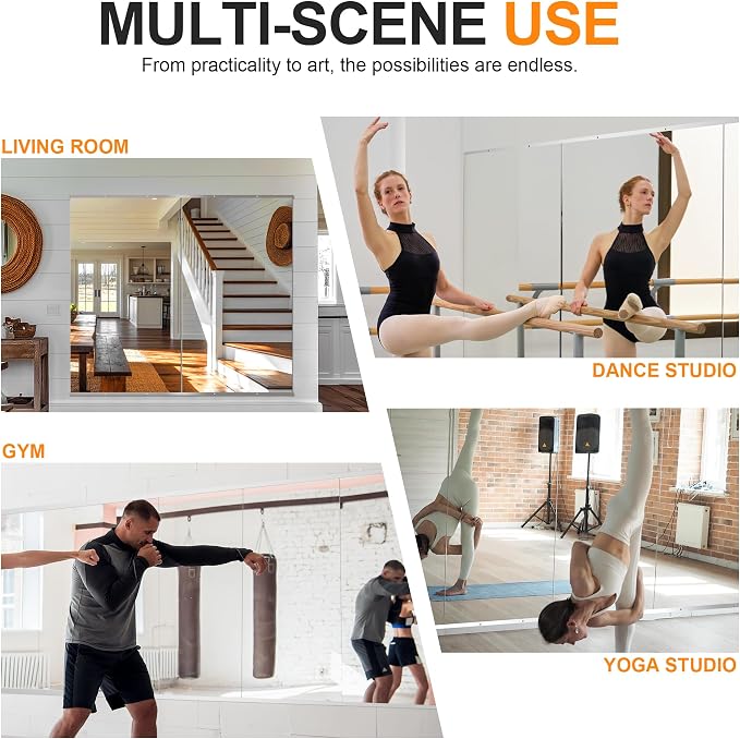 Delma Home Gym Mirror, 48''x28''x2PCS Silver Wall Mounted | Large, Frameless, Tempered Glass, For Home Gym, Garage, Bedroom, Bathroom
