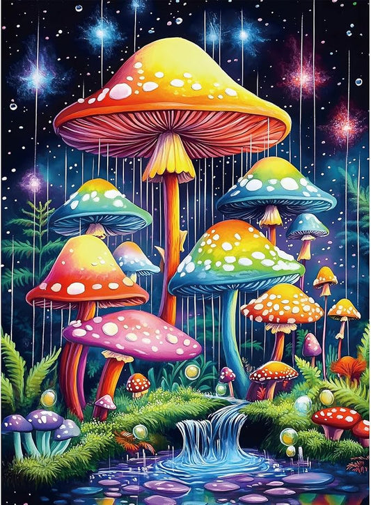 Puzzles for Adults 500 Pieces, Mushroom Jigsaw Puzzles - Starry Night Mushrooms, Impossible Glow in The Dark Puzzle for Seniors Family, 14.96x20.47 inches, 1:1 Poster, Letter on The Back