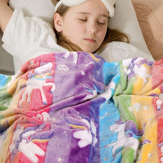 Glow in The Dark Blanket Unicorns Gifts for Girls,Soft Blanket 3 4 5 6 7 8 9 10 Year Old Girl Gifts,Toddler Girls Toys Age 6-8,Gifts for Valentine's Day Birthday Presents,60"x80"