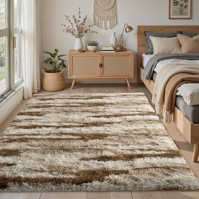 4x6 Ft Fuzzy Rugs for Bedroom,Khaki Neutral Area Rug Non-Slip,Carpet for Living Room Nursery Kids PlayRoom Indoor Modern Plush Carpets