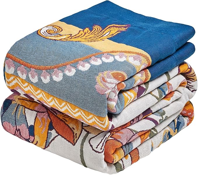 MSGKV Boho Throw Blanket 60"x80" 100% Cotton Victoria Floral Throw for Bed | 100% Cotton Throw, Victoria Floral, Reversible Woven, Lightweight Comfort, Farmhouse Decor, All Seasons, Machine Washable