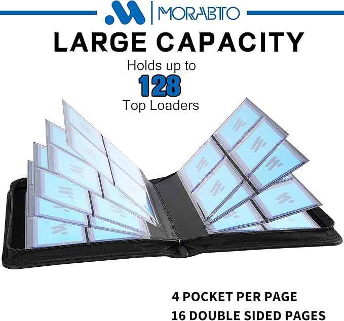 Top Loader Binder, Holds 128 Top Loaders,4 Pocket Top Loader Binders for 3" x 4" Rigid Cards,Card Album Folder for Hard Plastic Top Loaders