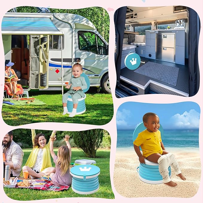 2025 Upgraded Portable Potty Training, Foldable Toilet,Travel Potty for Toddler, Apply to Seat Emergency Toilet for Camping, Outdoor, Car, Indoor, Including 3 rolls of garbage bags (Blue)