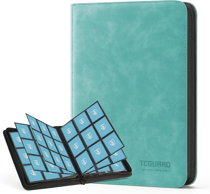 Trading Card Binder, 9 Side Loading Pocket Card Album Hold Up to 540 Cards, Zipper Binder for Cards Collection, TCG Card Holder for Game Card, Sports Card, Yugioh, MTG etc.(Green)
