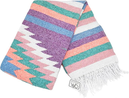 Open Road Goods Aztec Navajo Style Blanket, Throw, or Yoga Bolster - Handwoven Mexican Diamond Blanket (Pastel Blanket)