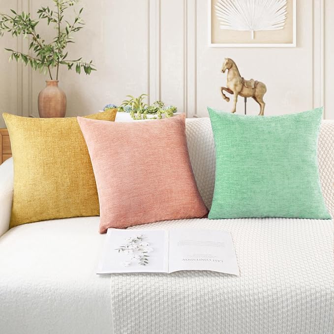 CaliTime Decorative Couch Throw Pillow Covers 22 X 22 Inches Grey Green | Pack of 2, Cozy Chenille Cushion Cases for Sofa Bed Living Room Farmhouse Home