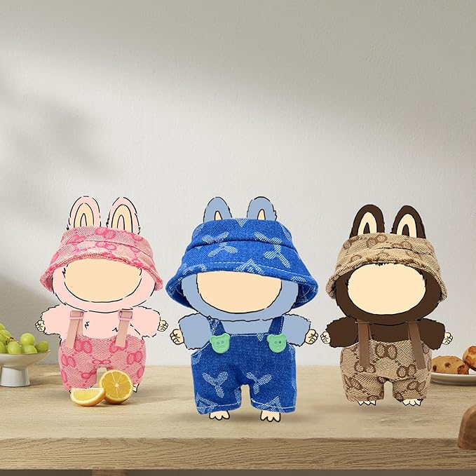 17cm Doll Clothes Set, Hat & Overalls Clothes 2-Piece Set for 15/17cm Dolls, Stylish Adorable Dolls Clothes Accessories, Cute Clothe Outfits for Doll (2-Piece Blue)