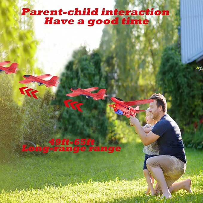 5PCS Airplane Launcher Toys, EVA Foam Glider Catapult Plane Toy for Kids Flying Toy - Fun Outdoor Flying Toy for Children Birthday Gifts for Boy Girl, Party Supplies,Red