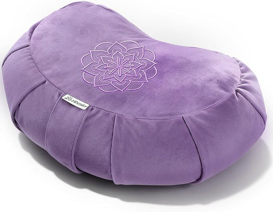 Hihealer Premium Crescent Meditation Cushion, Ergonomic Buckwheat Hull Floor Pillow for Adults, Comfortable Yoga Bolster for Meditation & Floor Sitting (Purple)