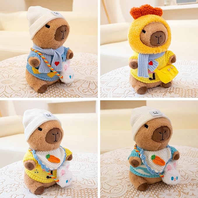 Capybara Plush with 10 Pcs Clothes & Accessories,Christmas Stuffed Animals, 10.2 in Cute Capybara Plush Toys,Birthday Gifts&Dress Up Cute Plushies for Boys/Girls (Chicken-A)