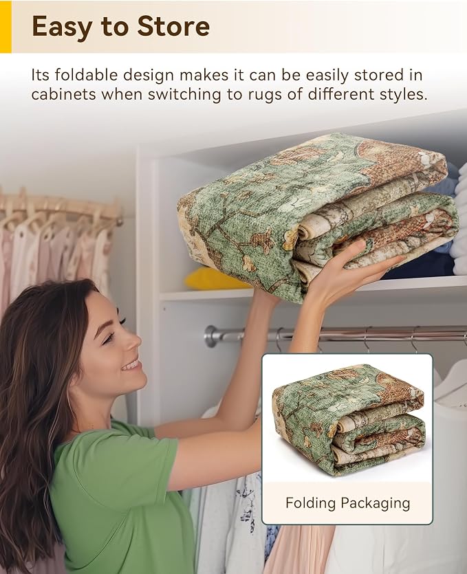 RELEANY Area Rugs 8'x10' Washable Non-Slip, Floral Vintage Distress Medallion Carpet for Living Room Bedroom Dining Room, Terracotta Burnt Orange Green