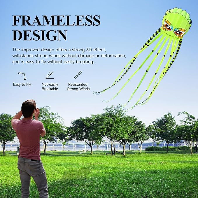 Kites for Adults Giant Octopus Kite 26ft for Outdoor Fun Large 3D Kite with Reel for Beach, Park, and Family Gatherings - Durable Design Easy to Fly