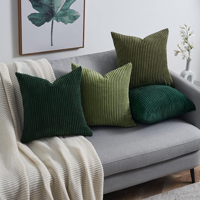 Topfinel Corduroy Throw Pillow Covers Pack of 2 Gray 16"x16" No Insert with Hidden Zipper | Decorative Cushion Covers for Fall, Halloween, Thanksgiving, Christmas Green