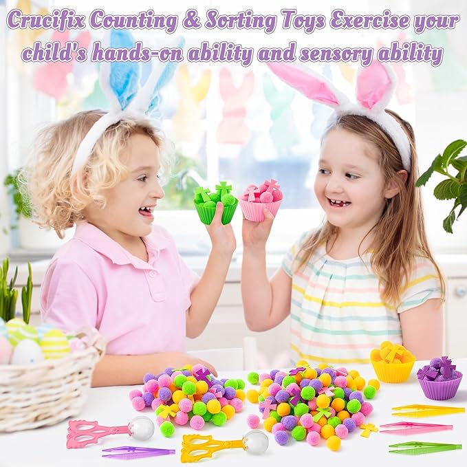 EZdhuawuse Summer Cross Sensory Bin Fillers for Kids - 295 Back to School Jesus Cross Fine Motor Toys, Birthday Gifts for Christian Church Sunday School, Preschool Color Counting Sorting Set for Child