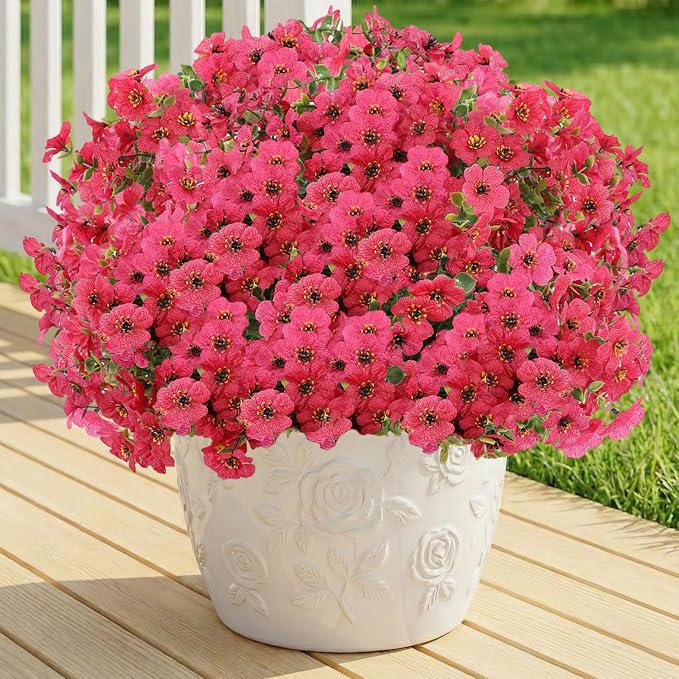 13 Bundles Artificial Flowers for Outdoors Summer Decoration | Silk Realistic UV Resistant Fake Plants Faux Flowers for Outside Planter Porch Yard Patio Garden Home Indoor, Rose
