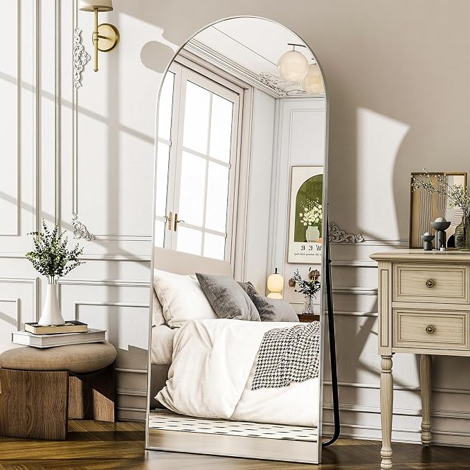 57" x 20" Arched Full Length Mirror - Wall Mounted/Floor Mirror Aluminum Alloy Frame Full Body Mirrors for Bathroom Living Room Bedroom and Entryway,Sliver
