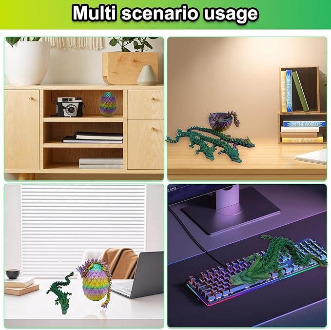 3D Printed Dragon Egg with Articulated Dragon Inside, Fidget Toys for Adults Stress Relief, Unique Home Office Desk Decor Crystal Easter Basket Stuffers (Random)