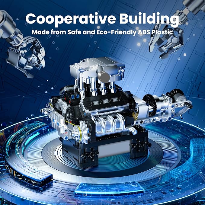 Mould King V8 Engine Model Kit That Works for 14+ Years Old and Adults, 10206 MCL V8 DIY Car Engine Model Educational Experiment Toy, 737Pcs