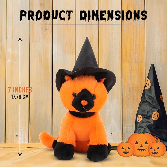 Aliens Spooky Halloween Witch Cat Stuffed Animal - Adorable & Cuddly Plush Toy - Perfect Halloween Decor & Gift - Limited Edition Collectible 7 inch Orange Witch