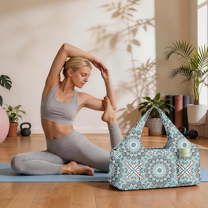 Women's Yoga Bag with Yoga Mat Carrier - Large Mat Pocket Fitness Tote for Pilates, Gym, Travel, Office & Beach