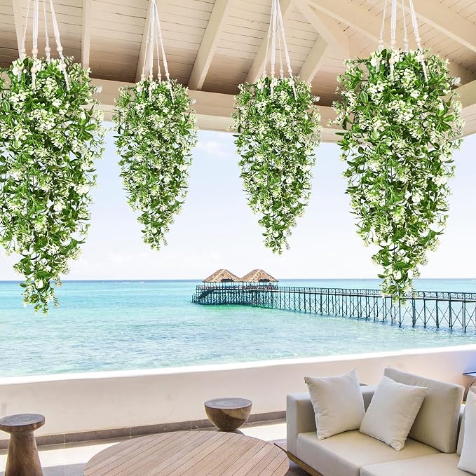 Waipfaru 8Pcs Fake Hanging Plants, Faux Ivy Fake Vines Greenery | UV Resistant Faux Outdoor Plants Ivy Vines for Modern Boho Patio Outdoor Indoor Party Wall Porch Gazebo Aesthetic Decor
