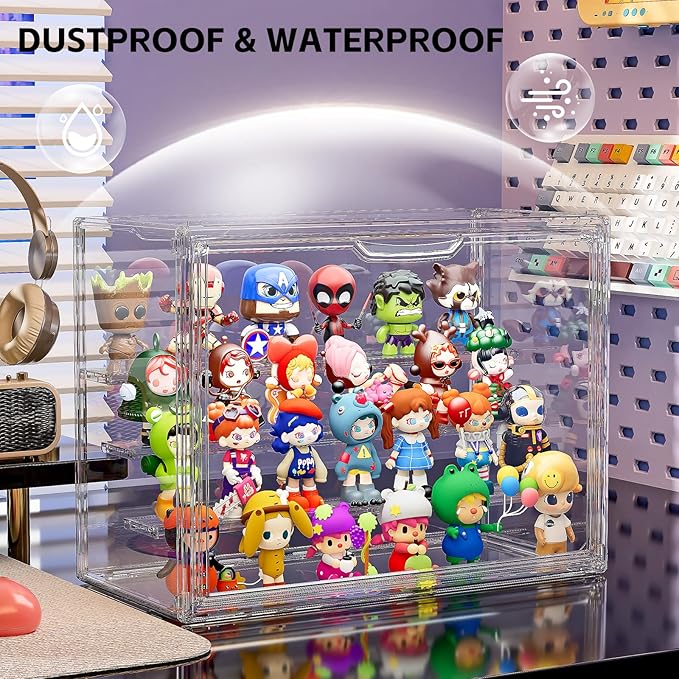 Clear Acrylic Display Case for Collectibles 4 Layer Hobby Figure Display Case Box with Shelves Stackable Figurine Display Boxes for Funko Pop Mart Labubu Model, 2 Pack