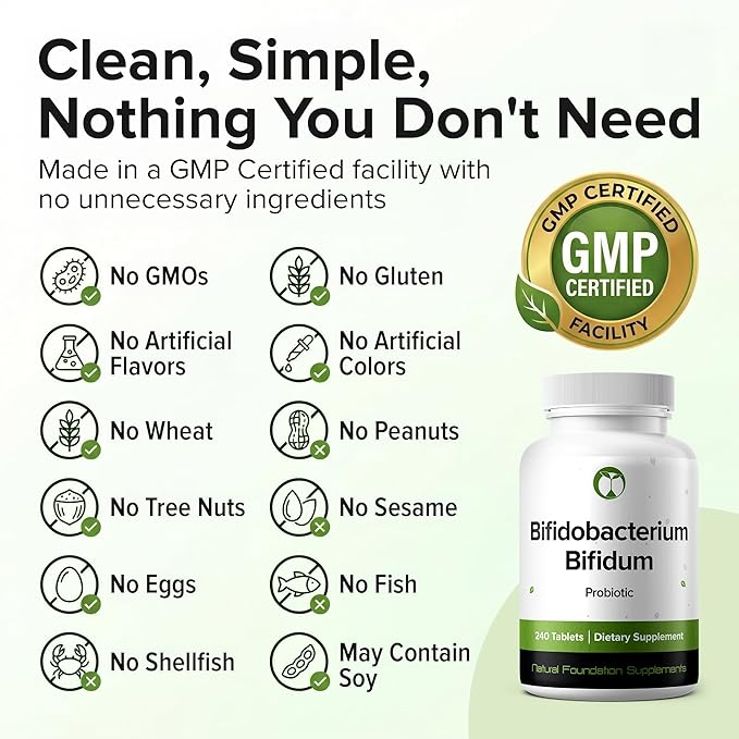 Bifidobacterium Bifidum Probiotic 240 Tablets (4 Month Supply) – Researched Strain – 3 Billion CFU – Digestive Health & Gut Comfort – GMP Certified (240, Bifidobacterium Bifidum)