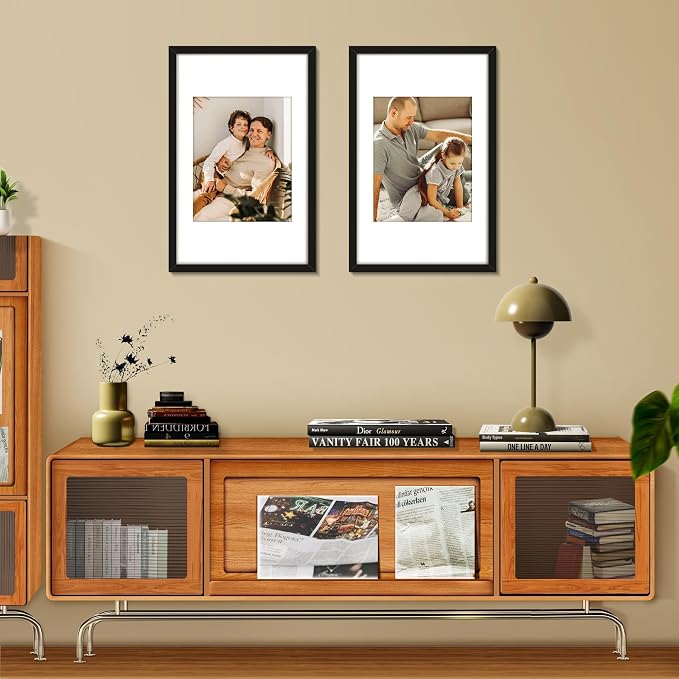 Picrit 10x16 Picture Frame Set of 12, Display 8x10 with Mat or 10x16 without Mat, Photo Frames for Wall Mounting or Table Top Display, Black