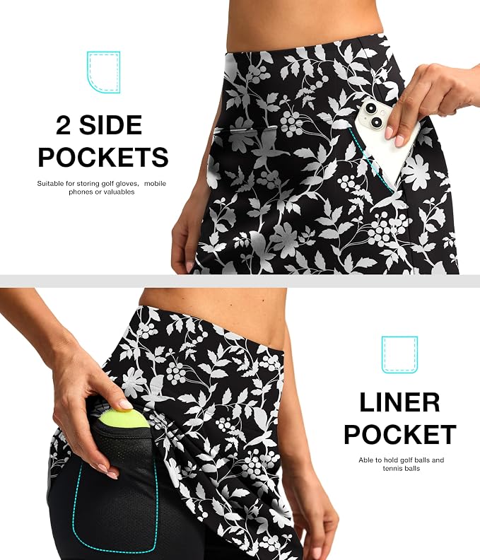 16'' Skorts for Women with 4 Pockets Athletic Tennis Golf Skirt | Built-in Shorts, High Waisted, Stretchy, A Line, Casual, Pickleball, Skort