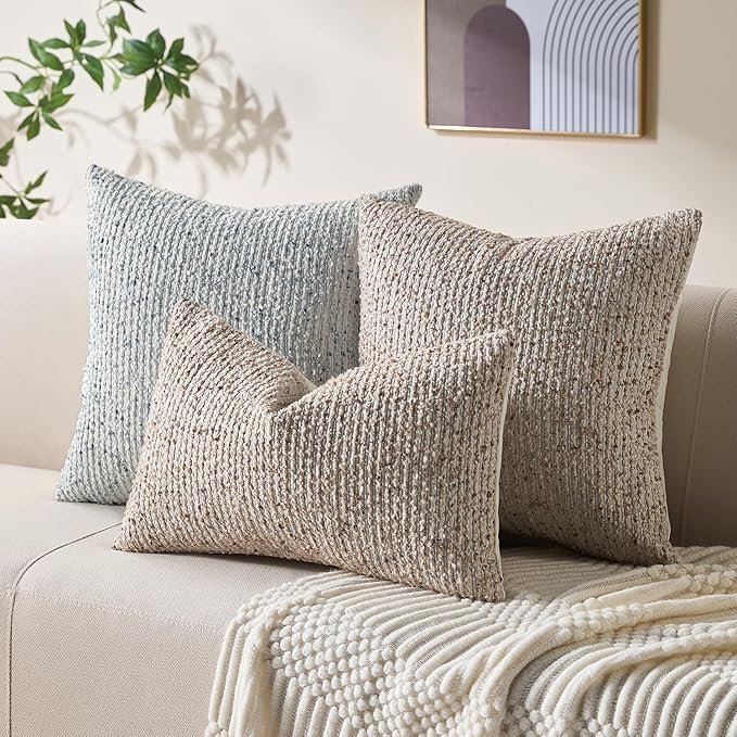 Allorry Soft Wool Decorative Throw Pillow Covers 20x20 Beige SY011A20 | Cozy Soft Touch,Neutral Textured Boho Cushion Covers for Modern Farmhouse Sofa Bedroom Living Room Decor