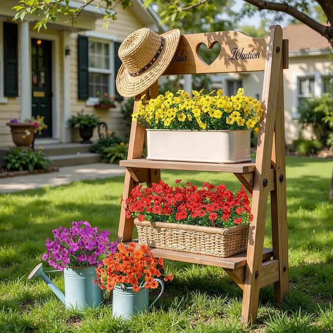 Alupssuc 24 Bundles Artificial Daisy Flowers UV Resistant for Outdoor Decor | Silk & Plastic, Spring Faux Plants Greenery, Bendable Stems, for Porch Patio Hanging Window Planter Yard Outside, 4 Colors