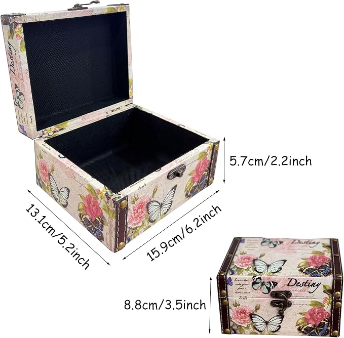 Butterfly Jewelry Box Pink Wood Treasure Chest for Women Girls | Storage Decorative Box for Jewelry Trinkets Photos Gifts Decorative Keepsake Box Home Decorations