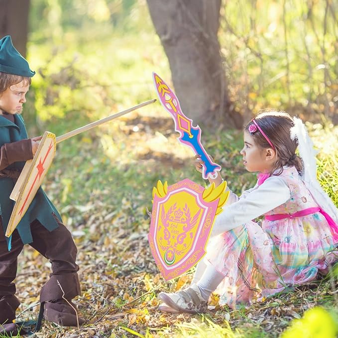 RICHNESS Kids Toy Swords and Shields Foam Play Sword and Shield for Kids Dress Up and Costumes Pack of 2 Players