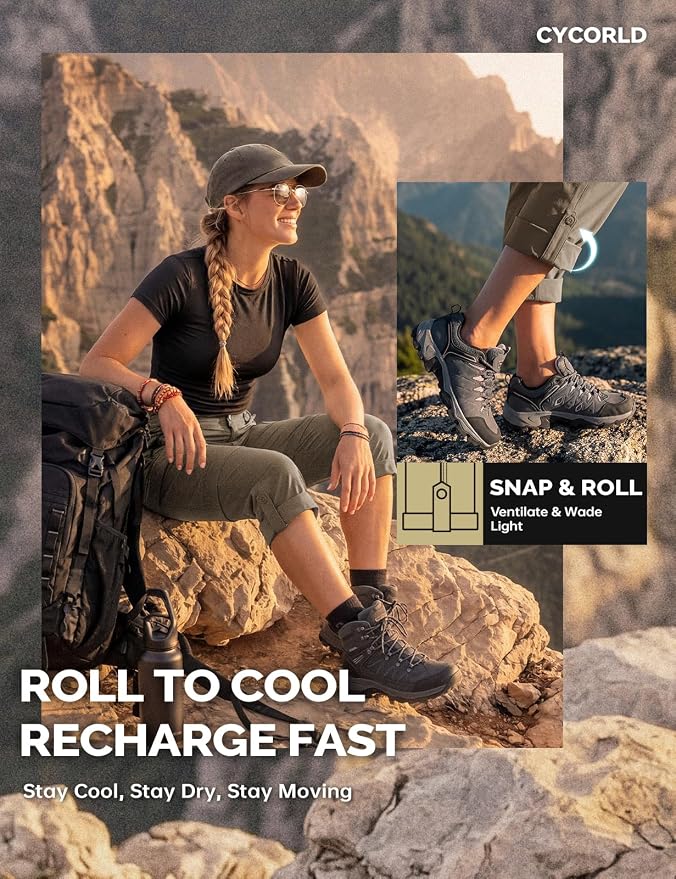 Cycorld Women's-Hiking-Pants-Convertible Quick-Dry-Stretch-Lightweight Zip-Off Outdoor Pants with 5 Deep Pockets