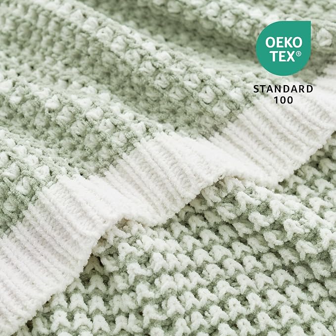 Knit Throw Blanket, Soft Chenille Cozy Breathable Pineapple Chunky Decorative Blanket for Couch, Bed & Sofa, French-Inspired Lightweight Warm Gift for Women, Sage Green, 50"x60"