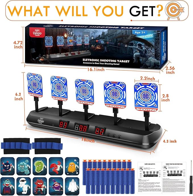 Lehoo Castle Shooting Targets for Nerf, 5 Targets Shooting Games for Kids, Digital Scoring for Nerf Guns Target, Gifts for 5 6 7 8 9 10 Year Old Boy